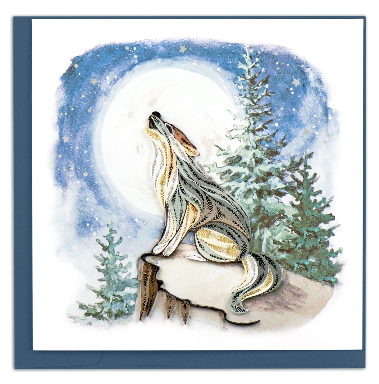 Quilling Card - Howling Wolf - handcrafted - Blank inside