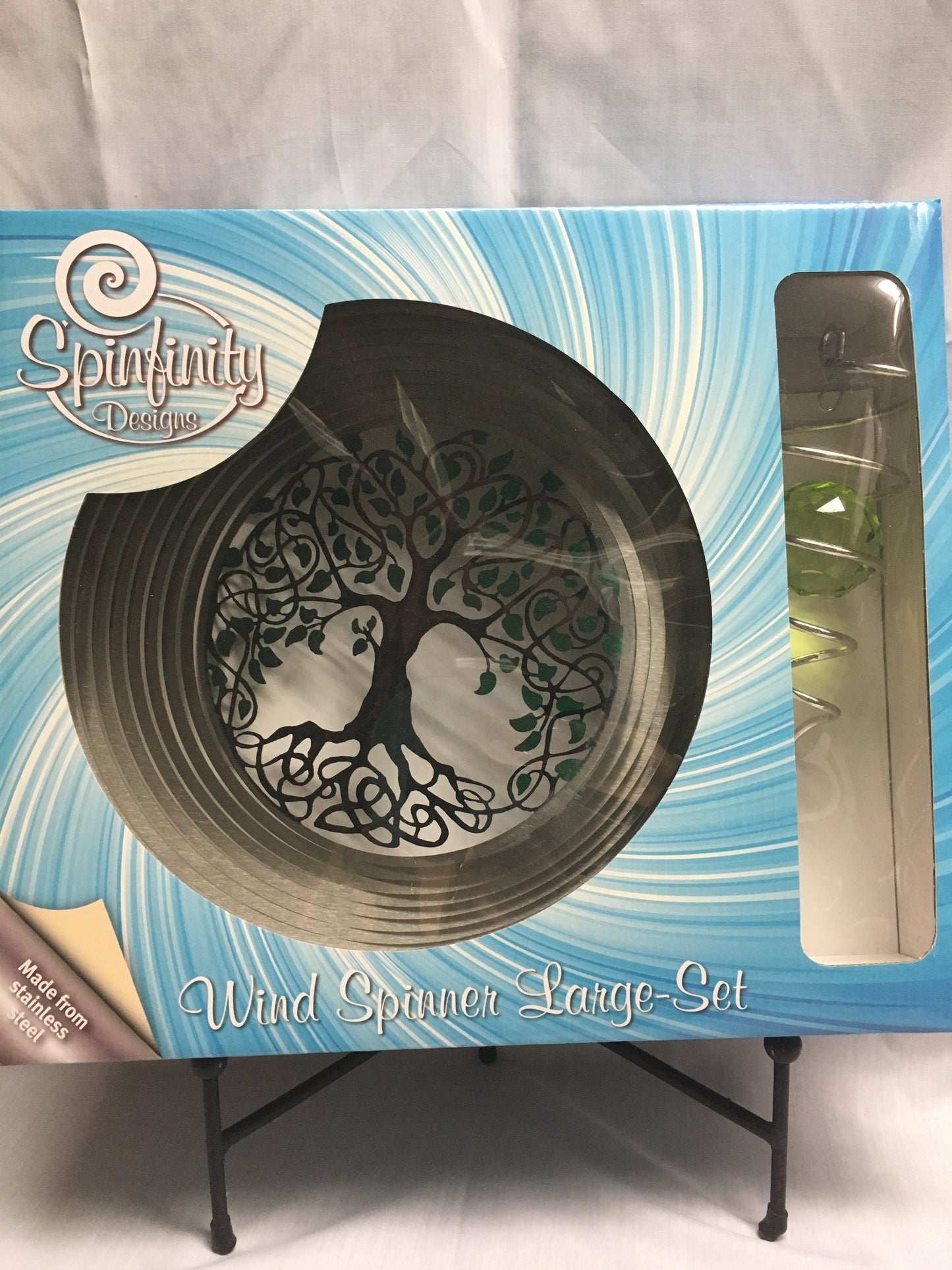 Spinner Set Large - Tree of Life Wind Spinner with Green Spiral Crystal Tail