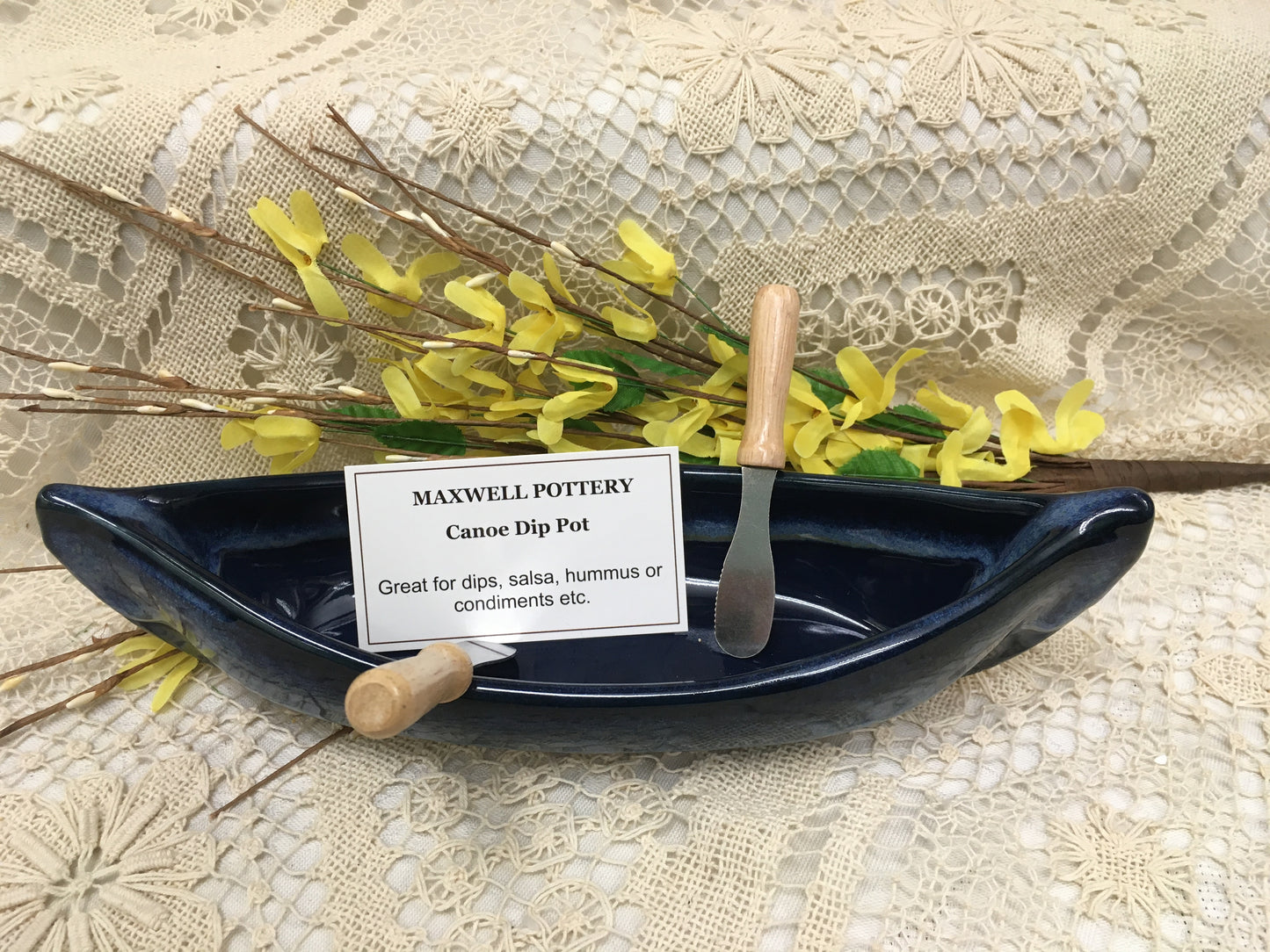 Canoe Dip Pot - Northern Lights Blue - Maxwell Pottery - Canadian Handmade