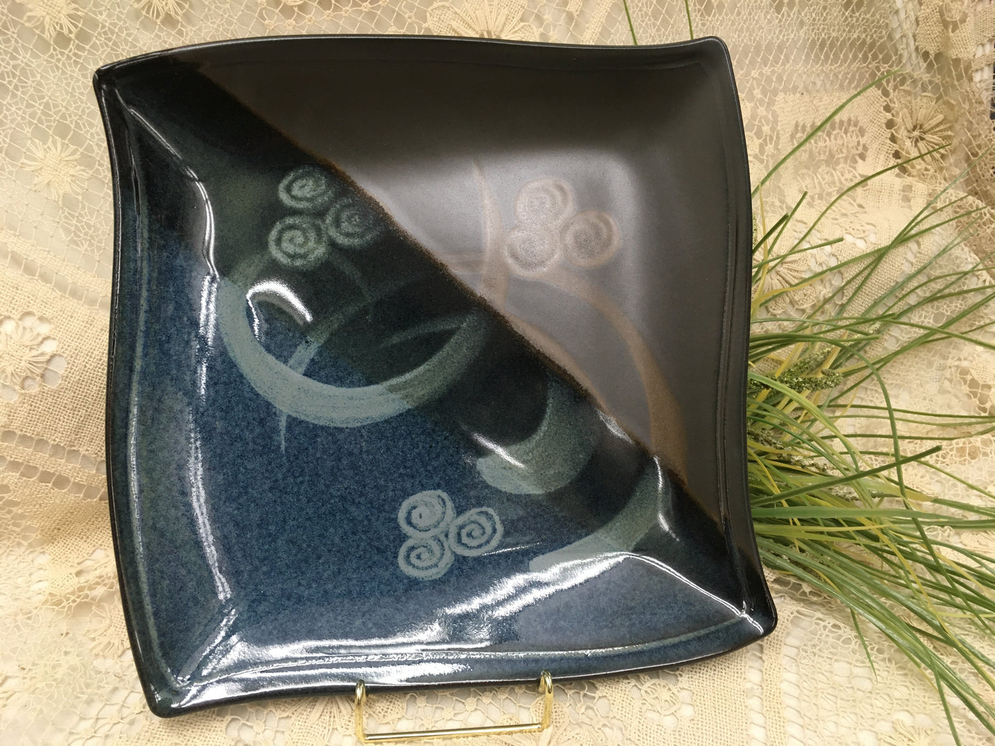 Flat Square Tray Large, Blue Stone - Pavlo Pottery - Canadian Handmade