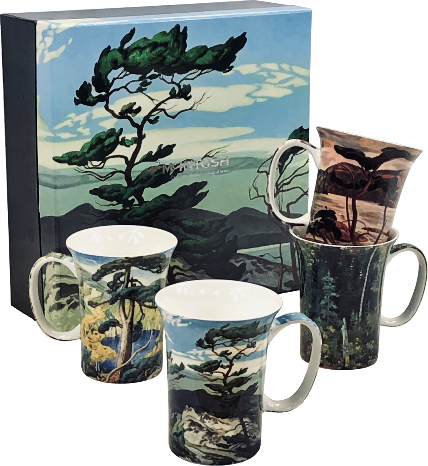 Group of Seven Art Work - Canadian Artists - Set of Four Fine Bone China Mugs in Collector Box