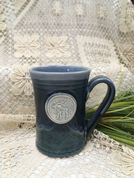 Medallion Large Mug, Moose, Ocean Blue - Pavlo Pottery - Canadian Handmade