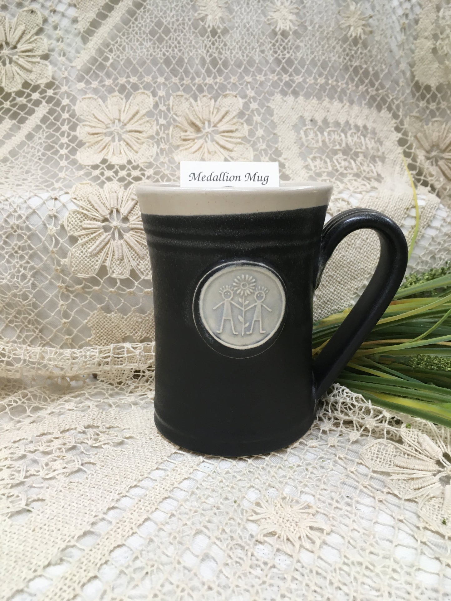 Medallion Large Mug - Friends, Black & White - Pavlo Pottery - Canadian Handmade