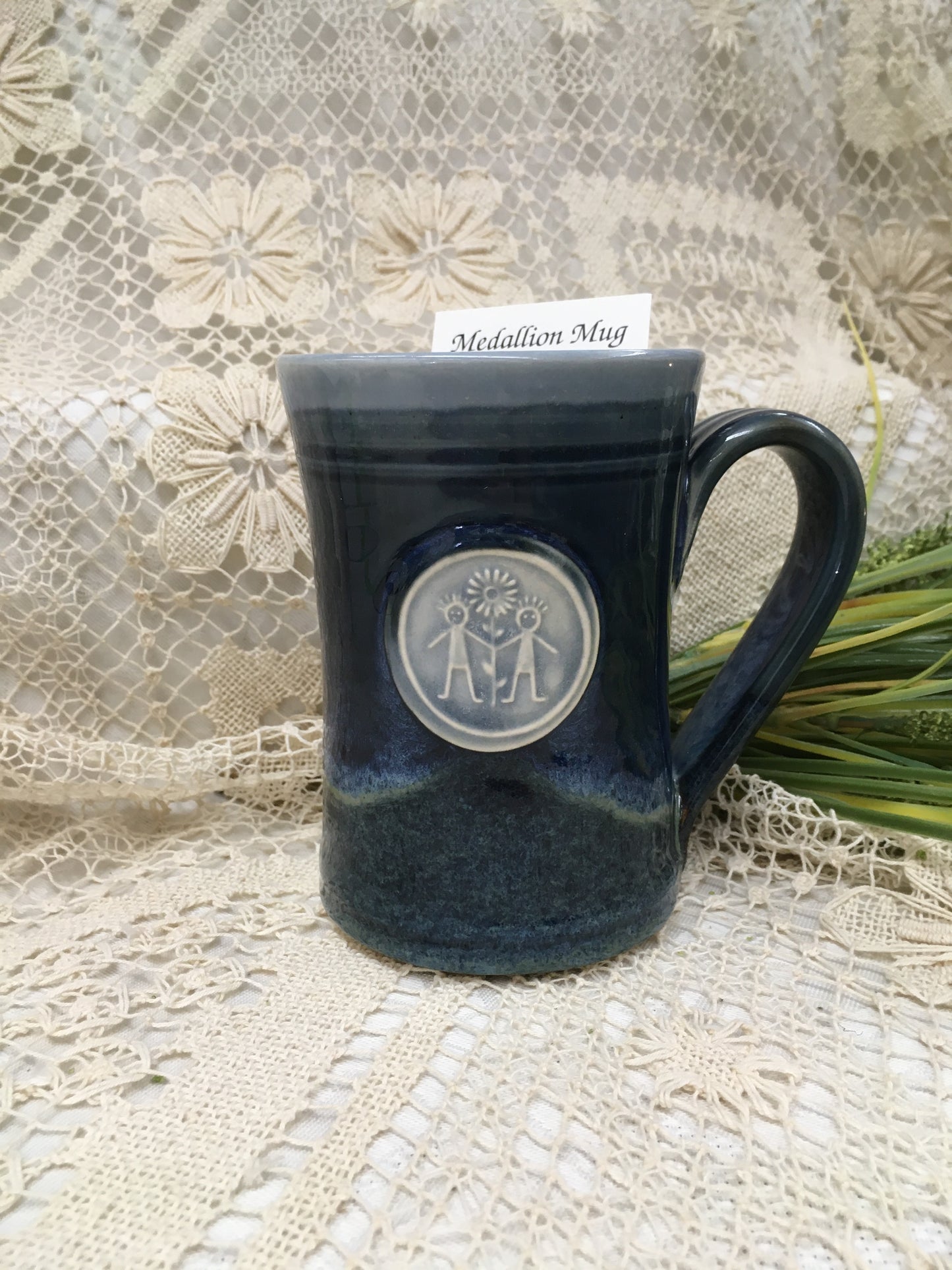 Medallion Large Mug - Friends, Ocean Blue - Pavlo Pottery - Canadian Handmade