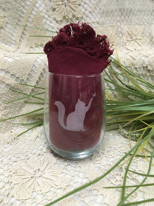 Wine Cup - Cat - Stemless - Etched Glass - Canadiana Collection