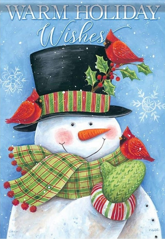 Cardinal Hat Snowman - House Flag - 28" x 40"