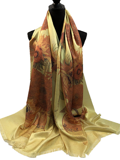 Oil Painting Scarf - 30% Seta Silk - Sunflowers Van Gogh