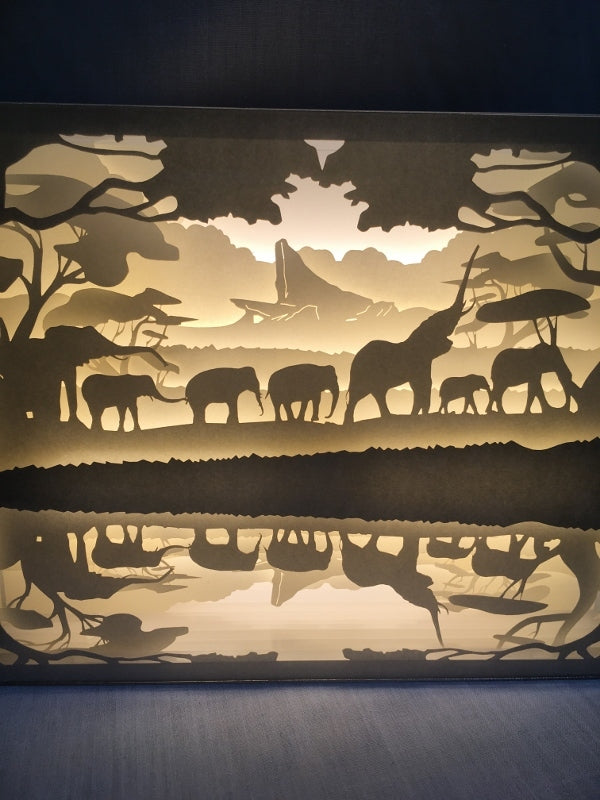 Thousands of Elephants - Paper Art Led Light Box