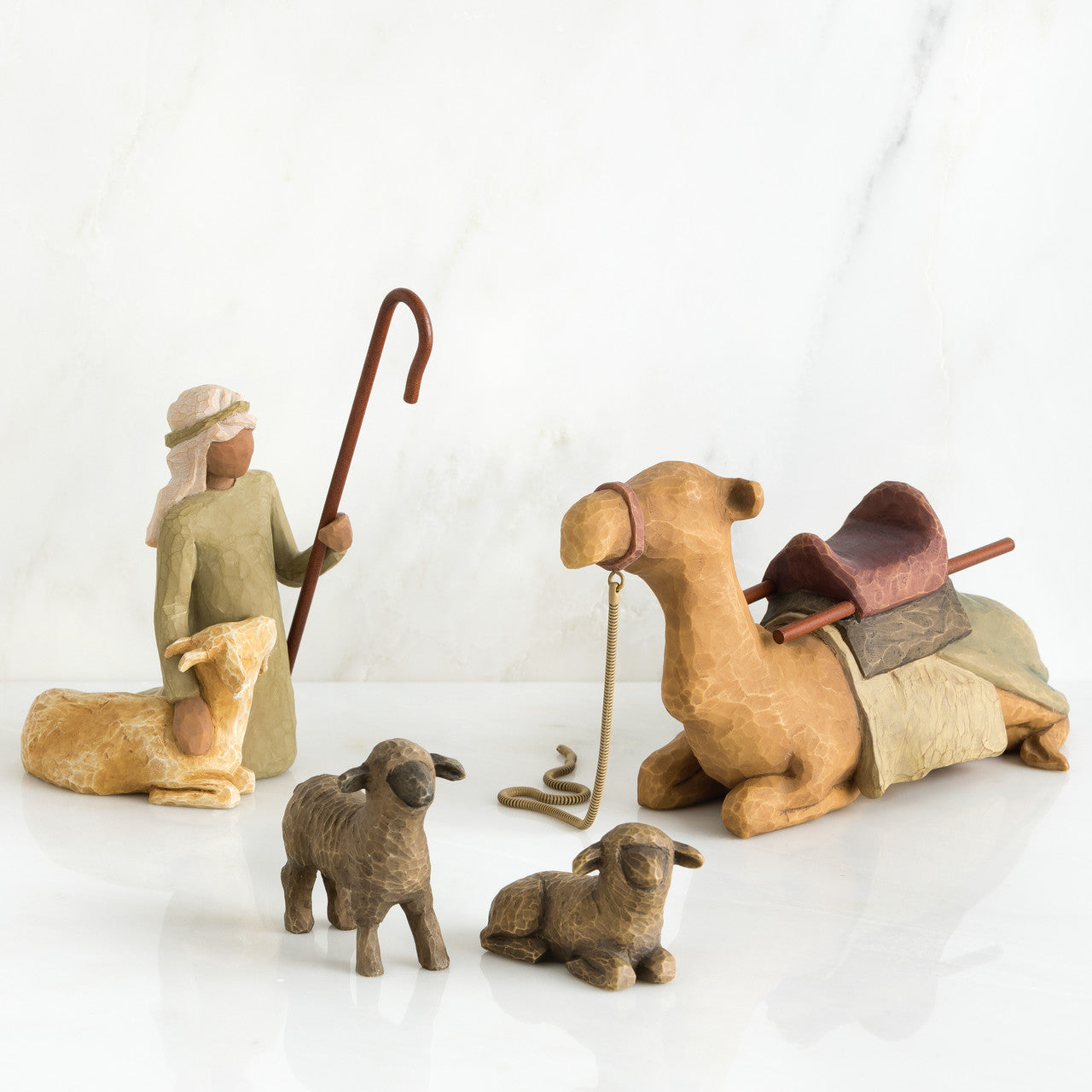 Willow Tree: Nativity Collection - Shepherd and Animals - 4 pieces - camel, shepherd with goat and 2 sheep