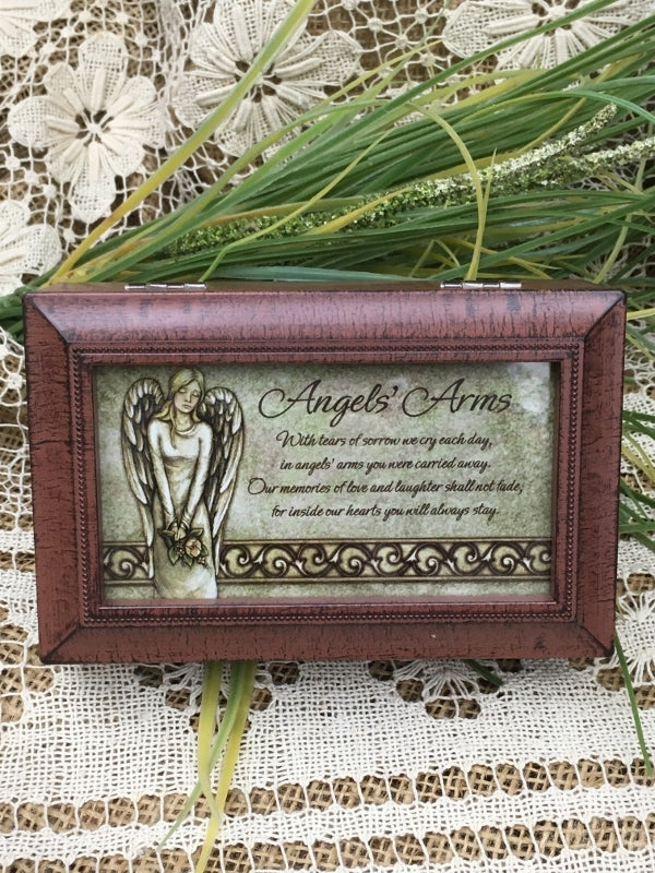 Music Box - Angels' Arms, Memories - Plays "Amazing Grace" Reddish Brown