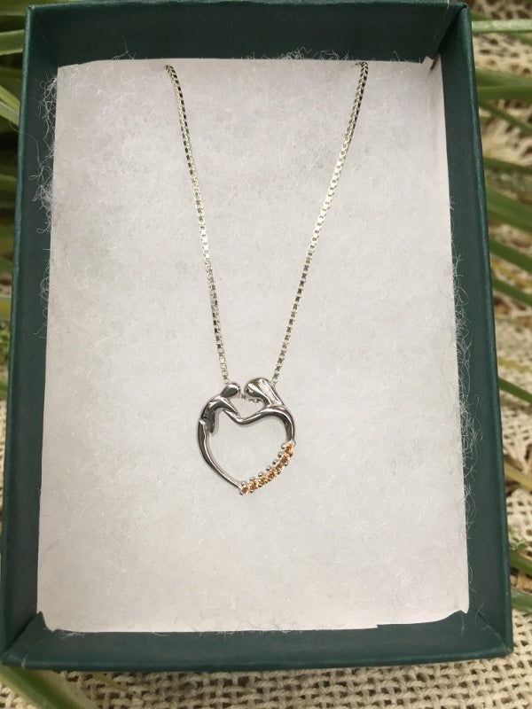 Birthstone Heart Necklace - K - November - Mother and Child Sterling Silver Pendant with Cubic Zirconian Stones and 18 inch chain