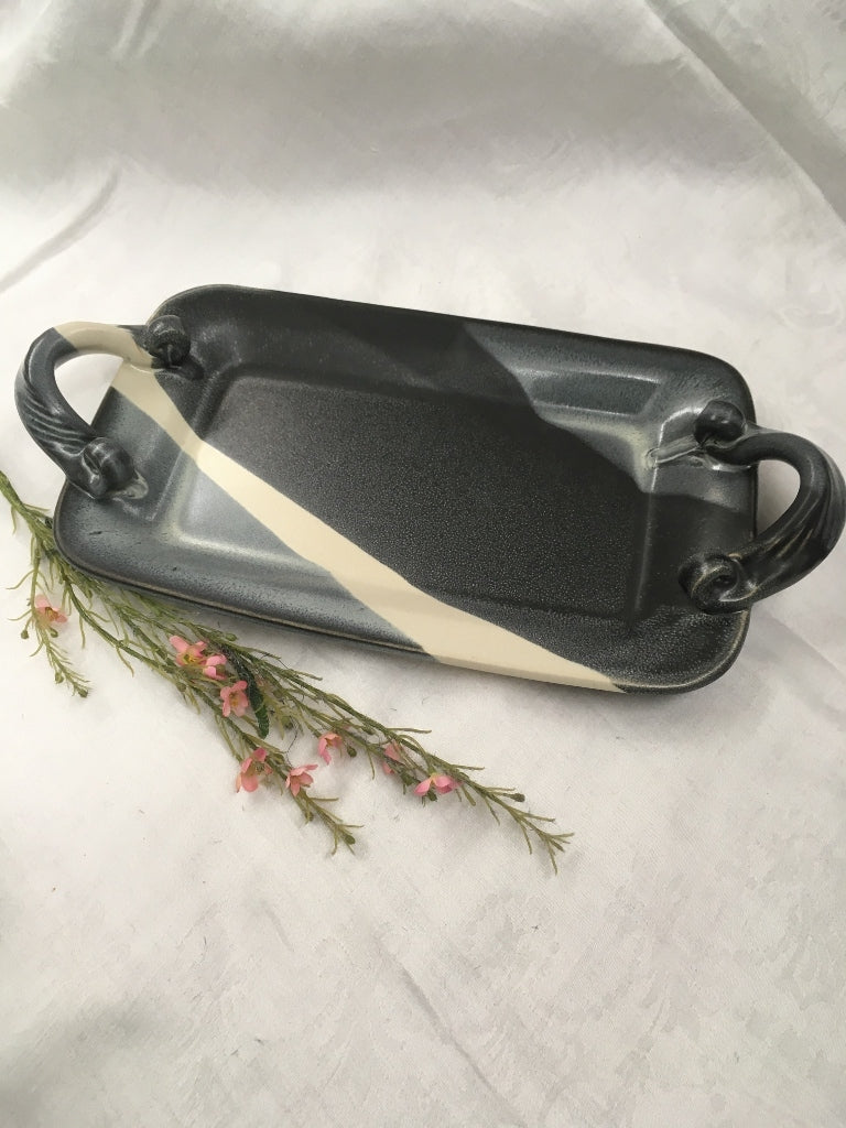 Rectangular Tray with Handles, Black & White - Pavlo Pottery - Canadian Handmade