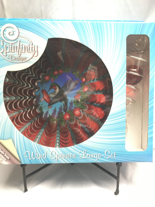 Spinner Set Large - Hummingbird Red - Animated Wind Spinner with Red Spiral Crystal Tail