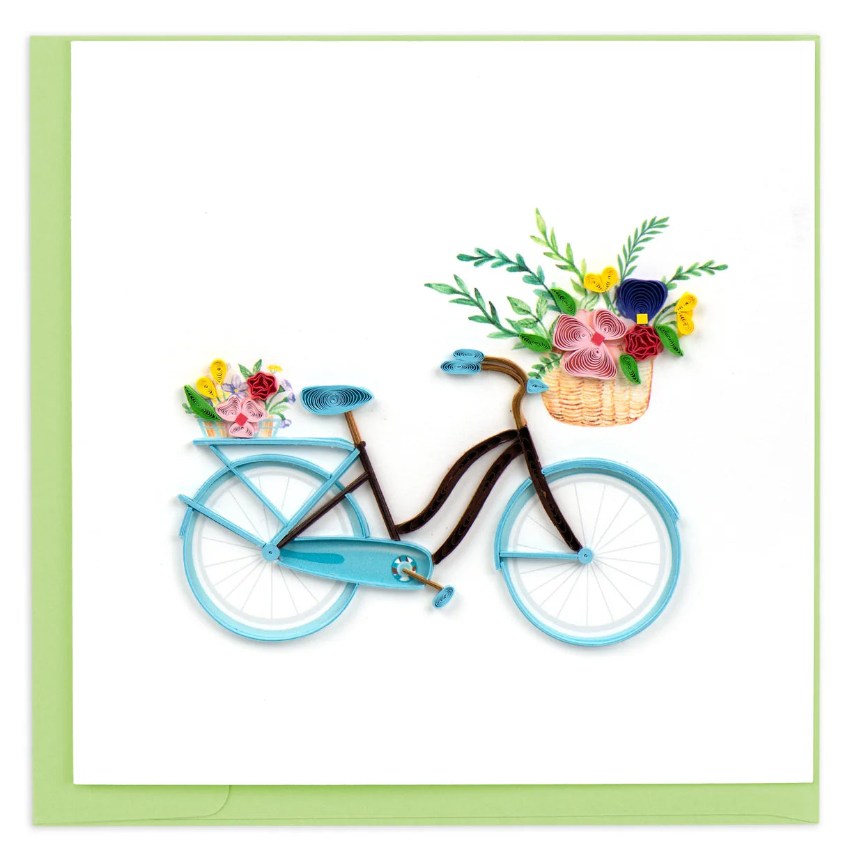 Quilling Card - Bicycle & Flower Basket - handcrafted - Blank inside