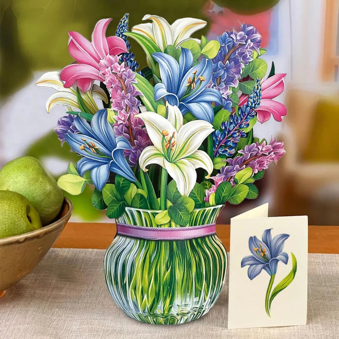 Flower Bouquet Popup Card - Lilies & Lupines - Fresh Cut