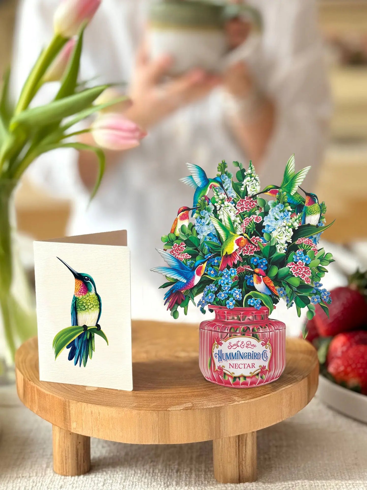 Mini Flower Bouquet Popup Card - Hummingbird Oasis - Fresh Cut