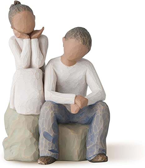 Willow Tree: Brother and Sister - Girl Kneeling and Boy Sitting on Rock