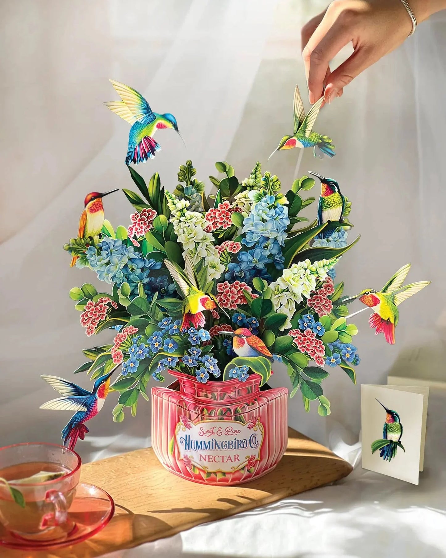 Flower Bouquet Popup Card - Hummingbird Oasis - Fresh Cut