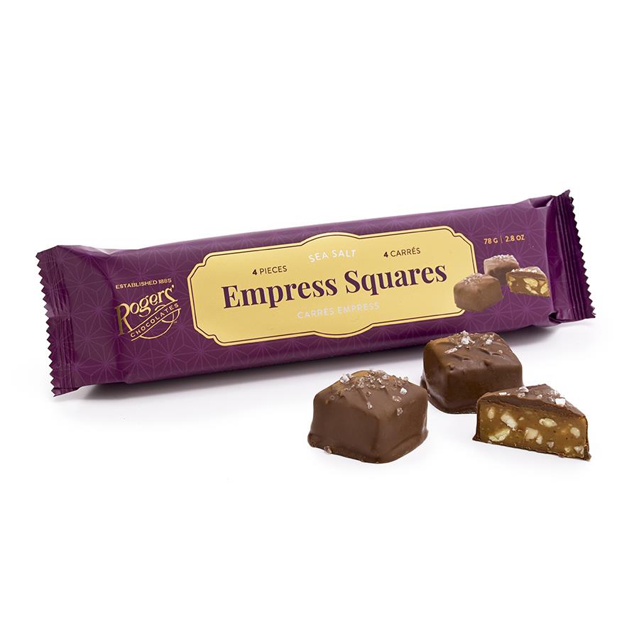 Sea Salt Empress Squares - Milk Chocolate - 4 squares - sleeve pkg - Rogers Chocolates