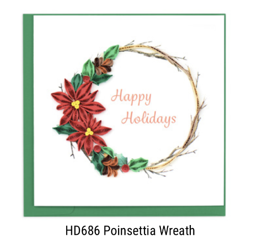 Quilling Card - Christmas - Poinsettia Wreath - handcrafted - Blank inside