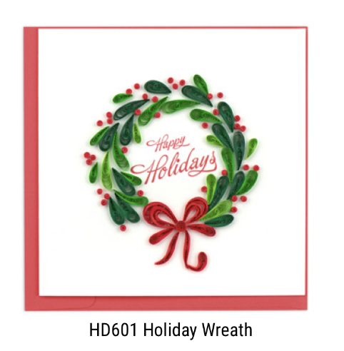 Quilling Card - Christmas - Holiday Wreath - handcrafted - Blank inside