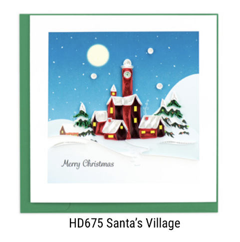 Quilling Card - Christmas - Santa's Village - handcrafted - Blank inside