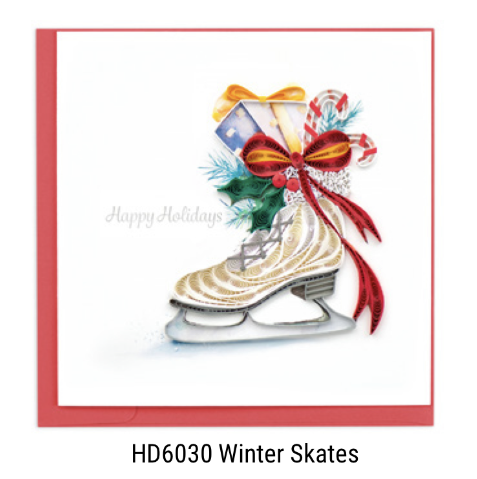 Quilling Card - Christmas - Winter Skates - handcrafted - Blank inside