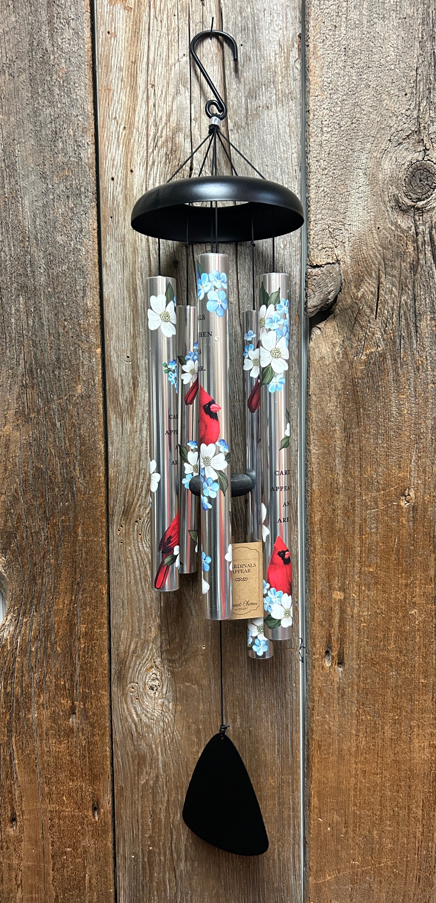 Wind Chime - 38" Cardinals Appear when Angels are Near - Black Metal top and chime pad