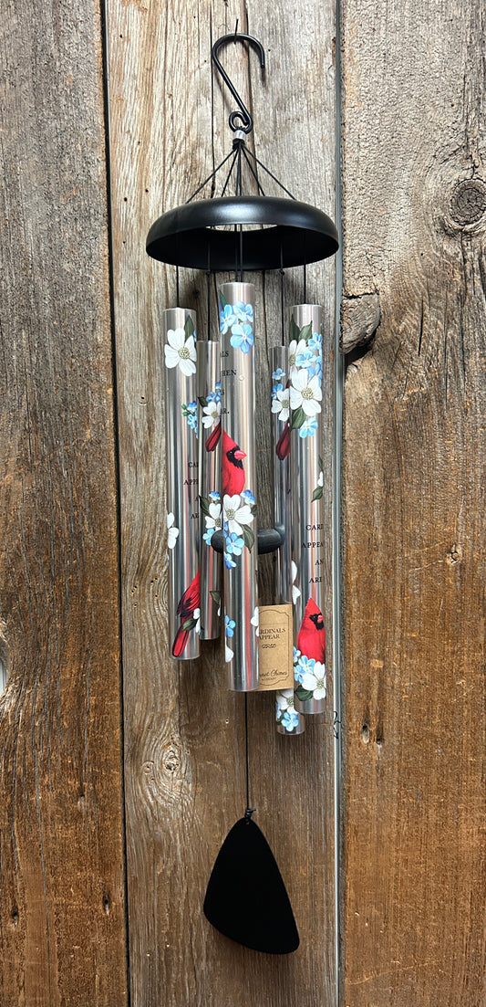 Wind Chime - 38" Cardinals Appear when Angels are Near - Black Metal top and chime pad