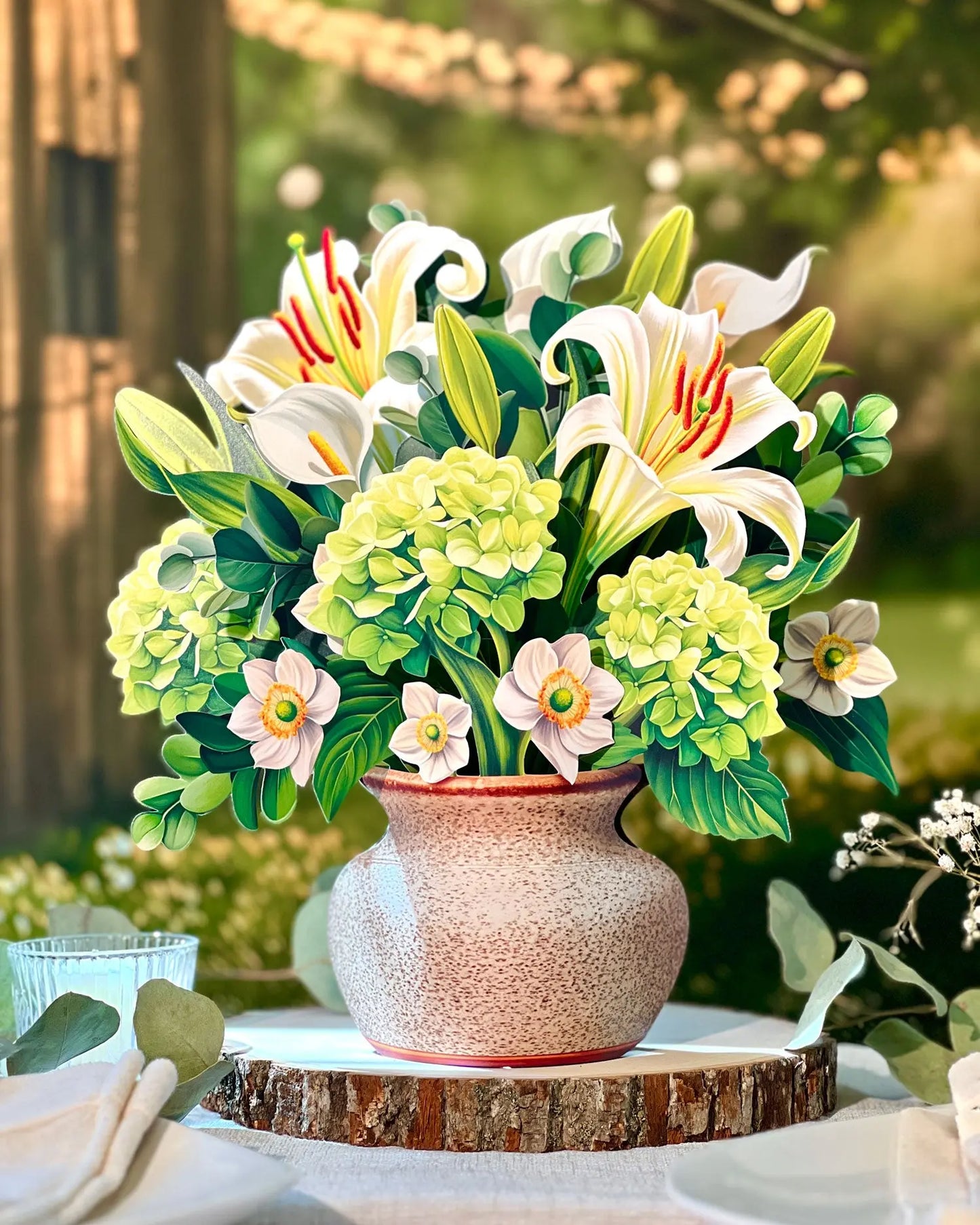 Flower Bouquet Popup Card - Ivory & Sage - Fresh Cut