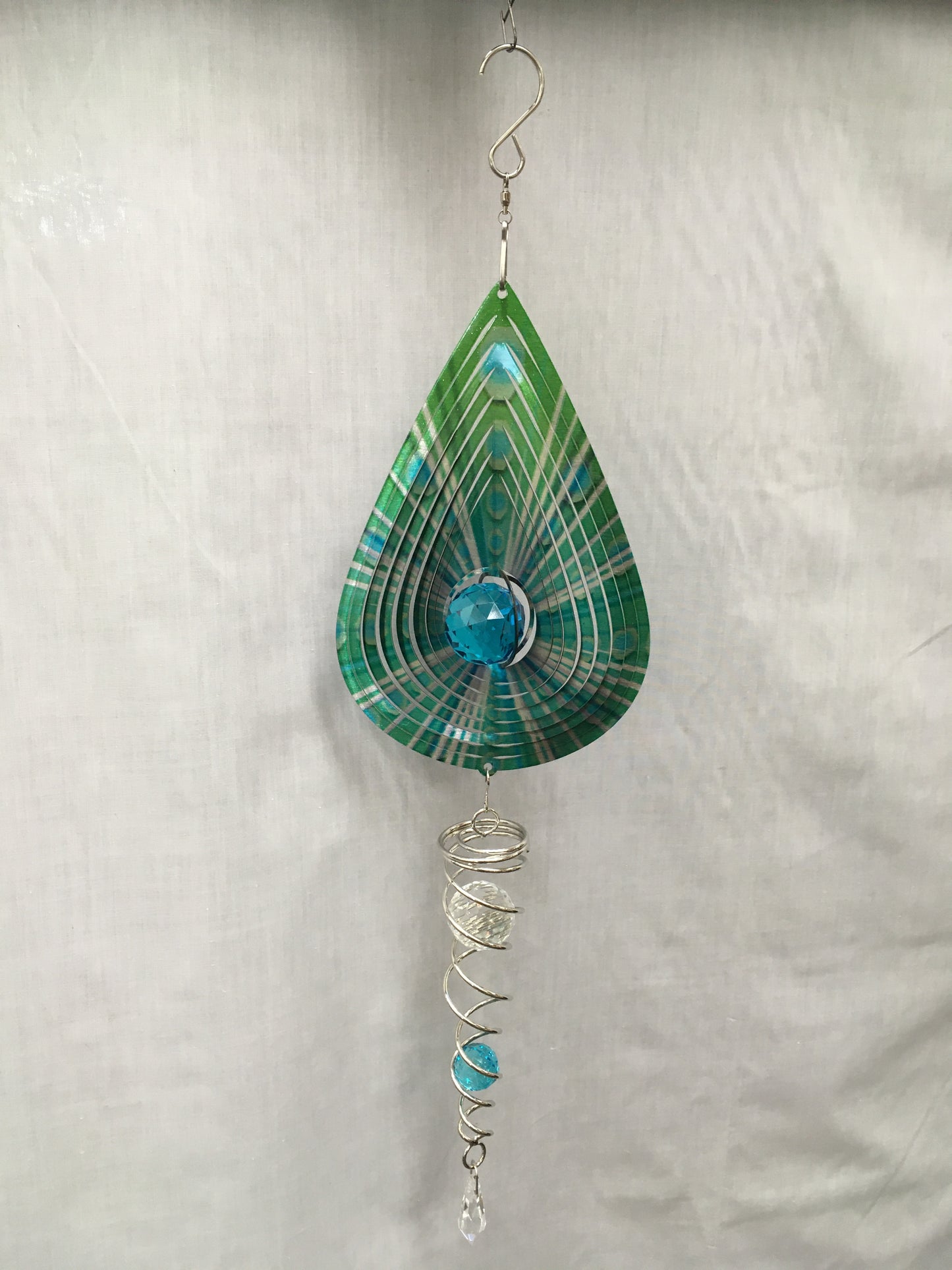 Spinner Set - Green Teardrop Small Wind Spinner with Twister Spiral double crystal Tail