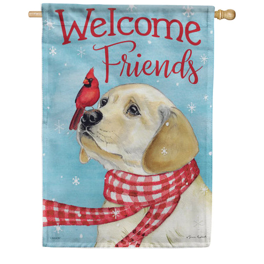 Best Friends - Welcome Friends - Cardinal sitting on Dogs Nose - Garden Flag