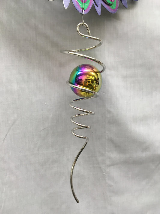 Spiral Tail with Purple Multicoloured, Iridescent Gazing Ball - 10 inch