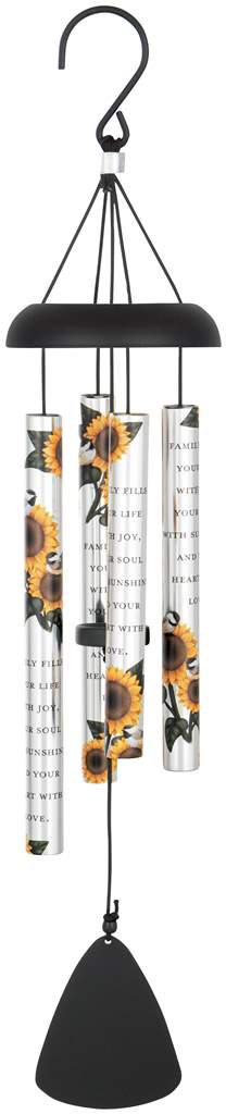 Wind Chime - 21" - Family Fills Your Life with Joy.... - Painted Sunflowers and Chickadees