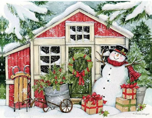 Lang Christmas Cards - Snowman's Farmhouse - 18 per Box