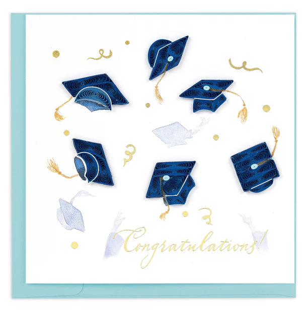 Quilling Card - Congrats Grad Caps - handcrafted - Blank inside