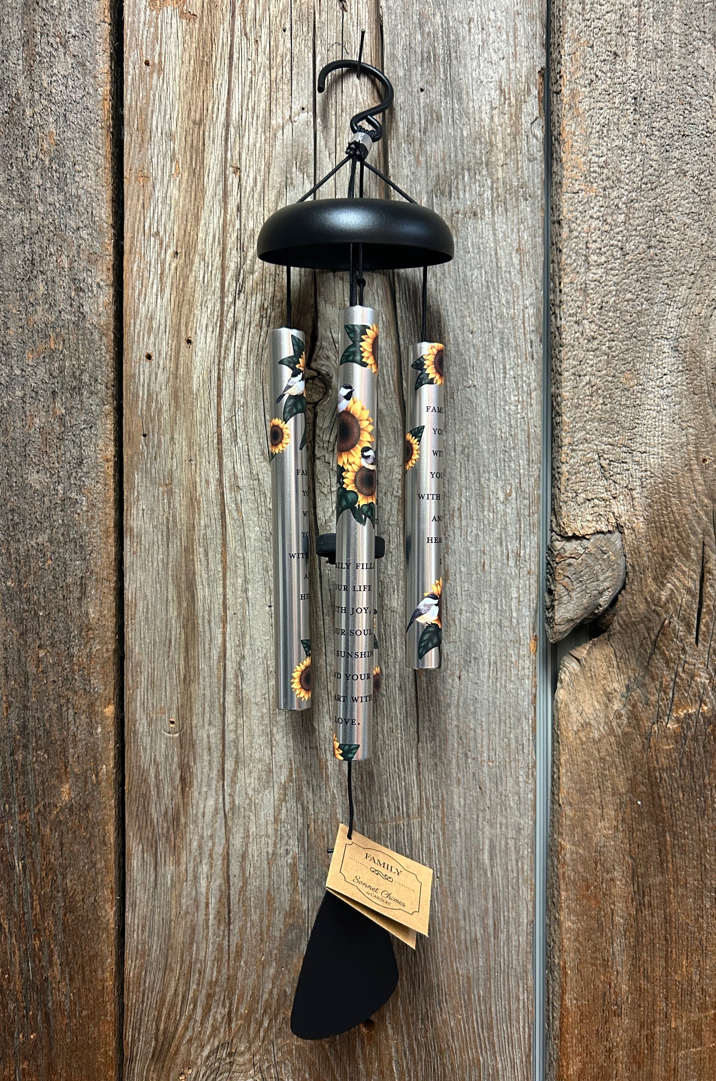 Wind Chime - 21" - Family Fills Your Life with Joy.... - Painted Sunflowers and Chickadees