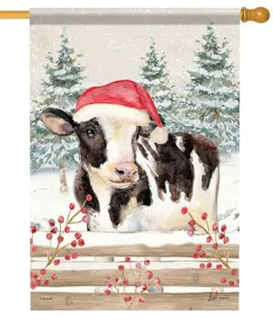 Christmas Cow - Cow Wearing a Santa Hat