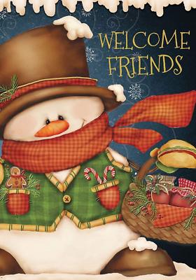 "Welcome Friends" Snowman  - House Flag - 28" x 40"