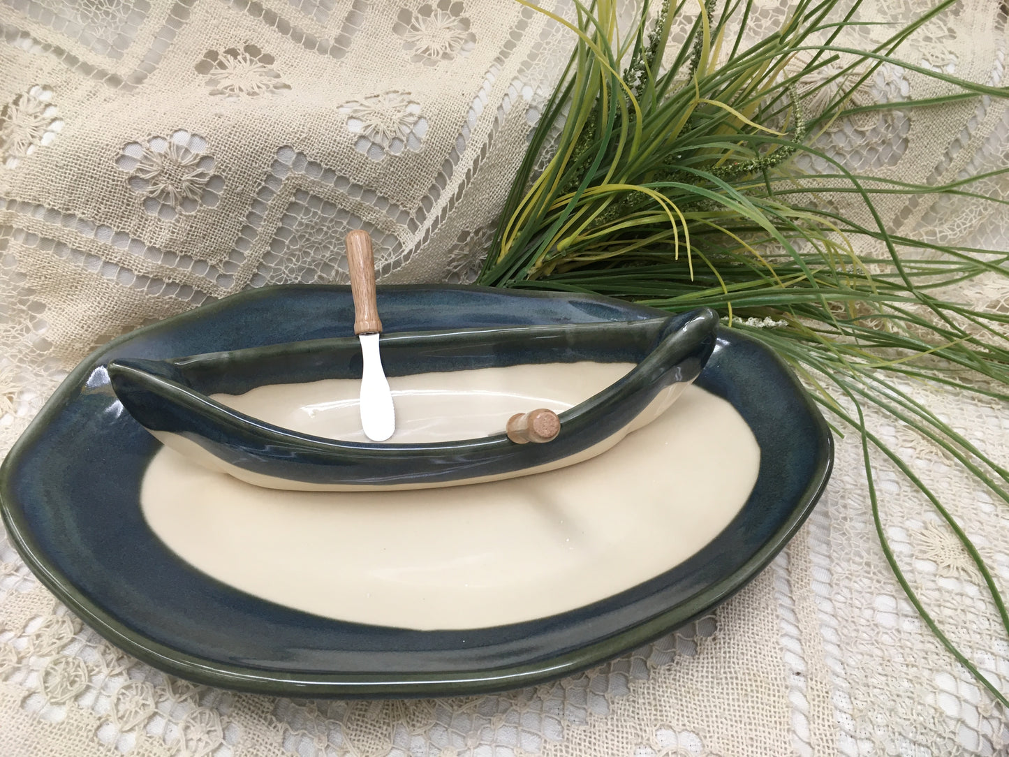 Canoe on a Lake Dip Set - Seaside Green - Maxwell Pottery - Canadian Handmade