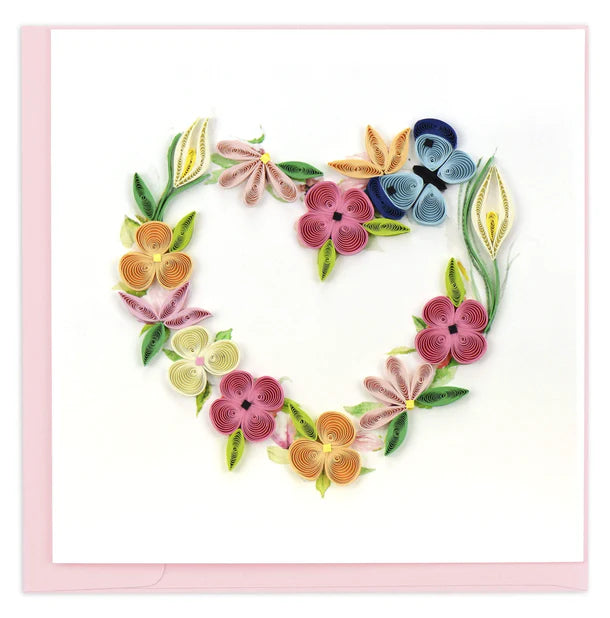 Quilling Card - Floral Heart Wreath - handcrafted - Blank inside