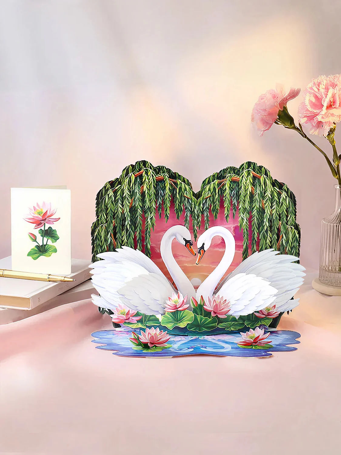 Flower Scene Popup Card - Sweetheart Swans - Fresh Cut