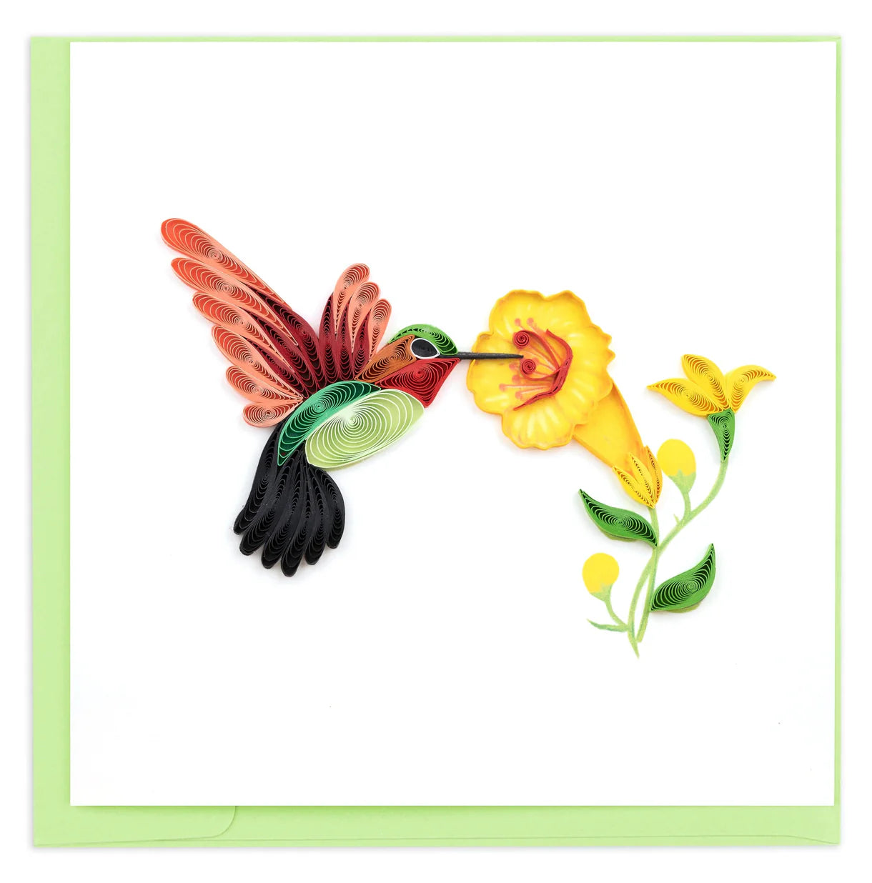 Quilling Card - Hummingbird & Yellow Flowers - handcrafted - Blank inside