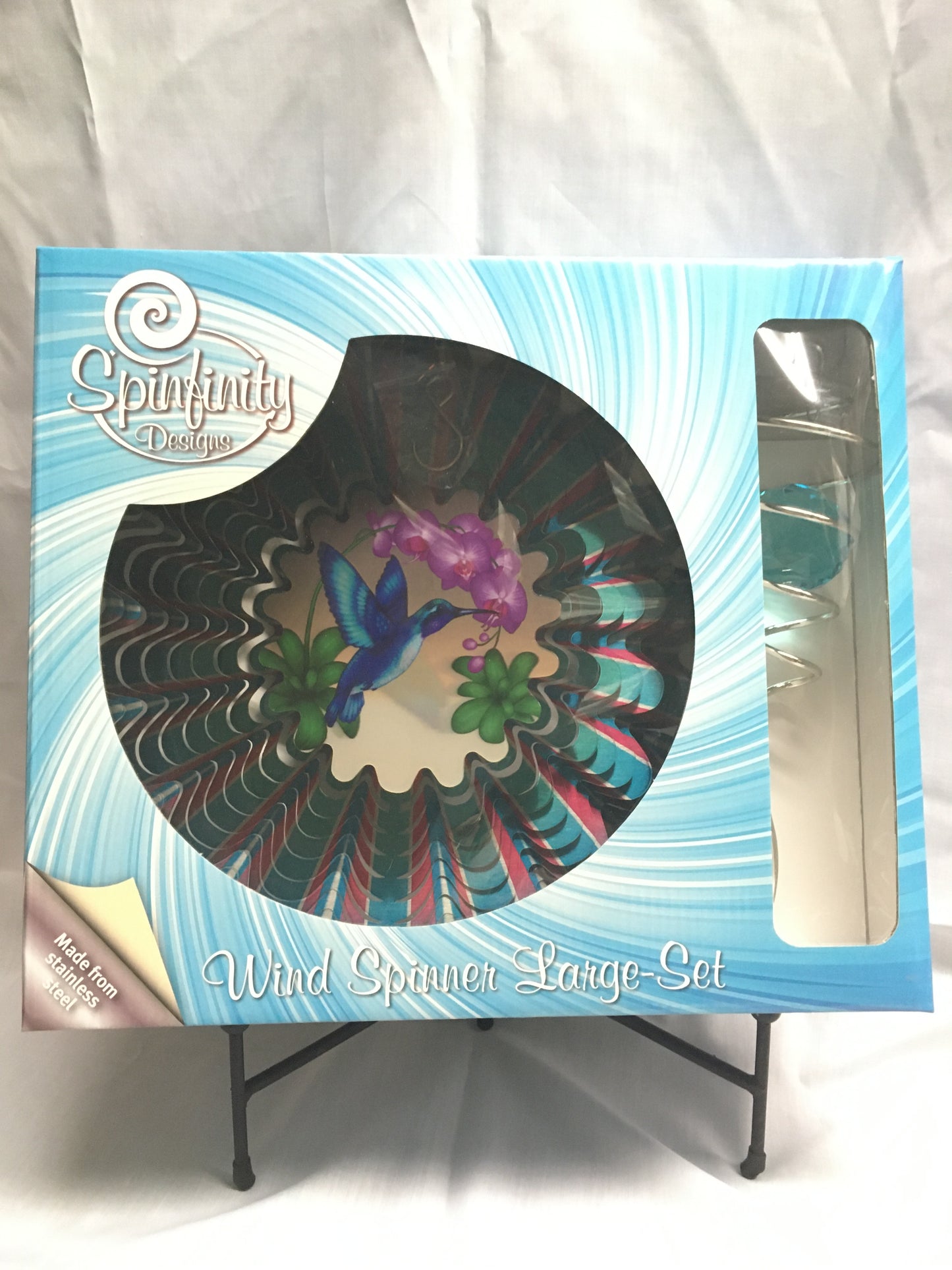 Spinner Set Large - Hummingbird Blue - Animated Wind Spinner with Blue/Aqua Spiral Crystal Tail