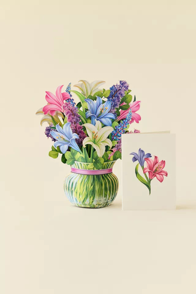 Mini Flower Bouquet Popup Card - Lilies & Lupones - Fresh Cut