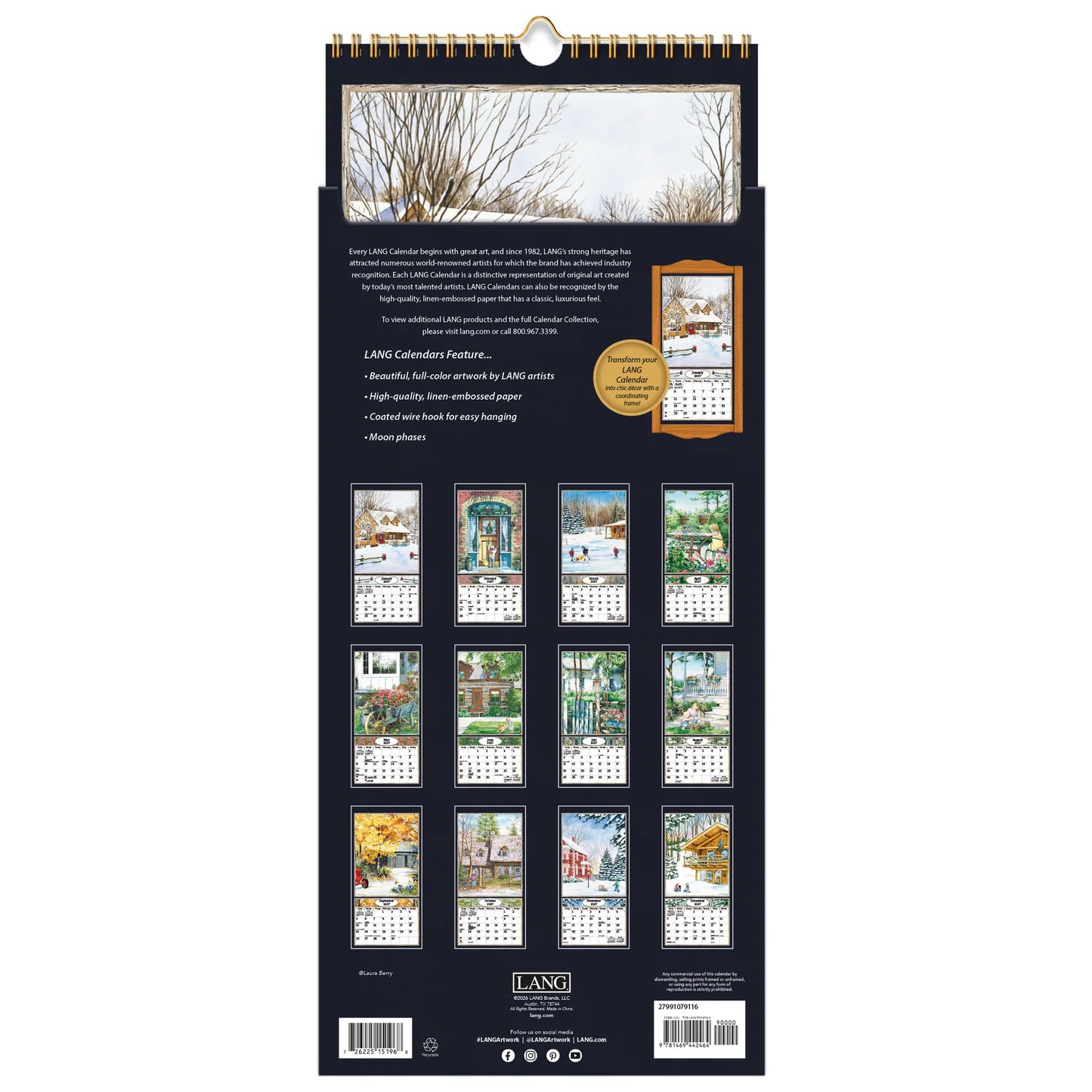 Lang Spiral Top Vertical Calendar - Country Welcome - Laura Berry