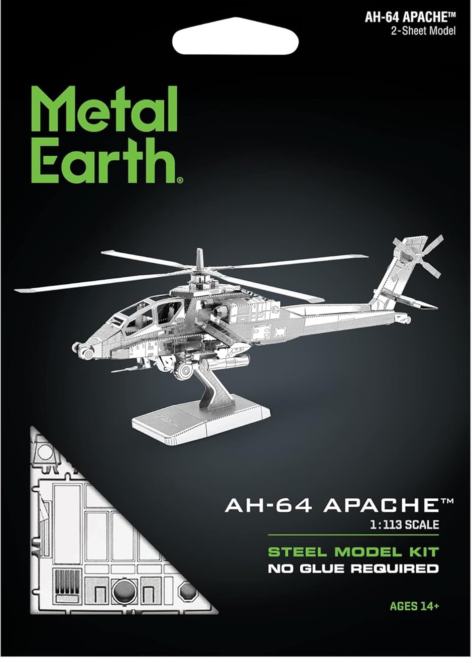 Metal Earth - AH-64 Apache - 1:113 Scale - Steel Model Kit - 2 Sheet Model