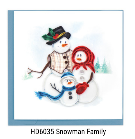 Quilling Card - Christmas - Snowman Family - handcrafted - Blank inside