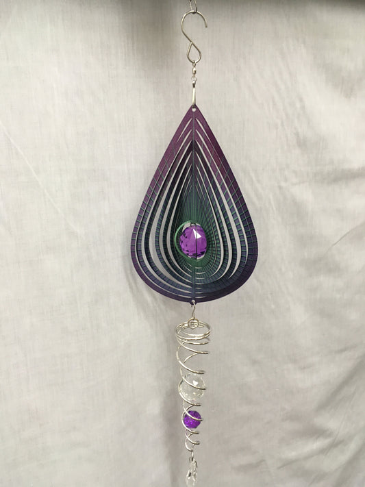 Spinner Set - Purple Teardrop Small Wind Spinner with Twister Spiral Tail double crystal Tail