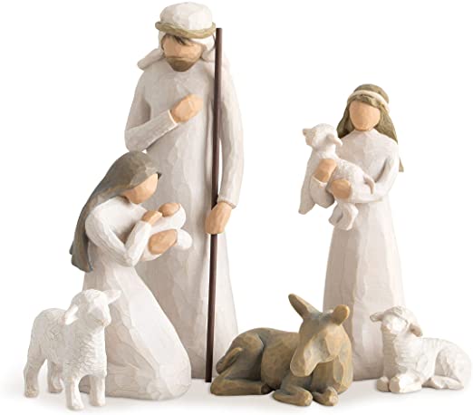 Willow Tree: Nativity Collection - Holy Family Set - 6 pieces with Mary and child, Joseph, 2 sheep, donkey and shepherd